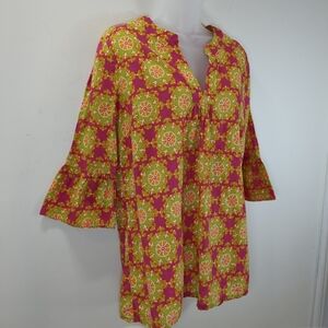 J Crew Women's Floral Tunic Pink And Green Top , Size M